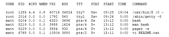 Which of the following commands will produce the following output?   A)  jobs B)  proclist C)  netstat D)  ps