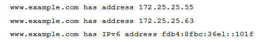 Which of these tools provides DNS information in the following format?   A)  dig B)  nslookup C)  host D)  named-checkconf E)  named-checkzone