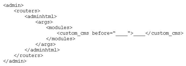 A valid way to extend Mage_Adminhtml_Cms_PageController with the Acme_Cms_Adminhtml PageController class would be to set the following configuration;   Which of the following code pairs should be inserted in the blank spots in the code shown above? A)  Mage_Adminhtml, Acme_Cms_Adminhtml B)  Mage_Adminhtml, Acme_Cms_Adminhtml_PageController C)  Mage_Adminhtml_Cms_PageController, Acme_Cms_Adminhtml D)  Mage_Adminhtml_Cms_PageConttroller, Acme_Cms_Adminhtml_PageController