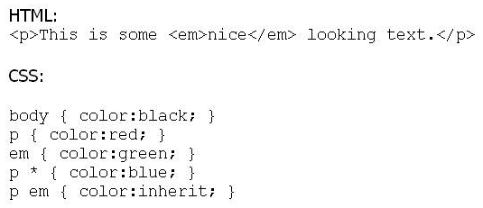 Given the following HTML and CSS, what color will the word  nice be:   A)  Black B)  Blue C)  Green D)  Red
