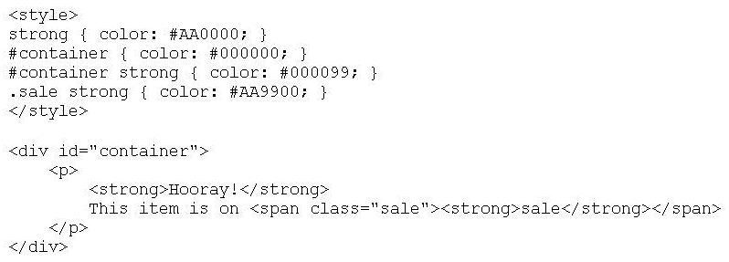 Given the following code, what color is the word  sale ?   A)  #AA0000 B)  #000000 C)  #000099 D)  #AA9900
