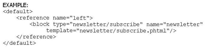 A block named newsletter is already defined in the layout XML, as in the example shown below. The page on which the block is visible has a three-column layout. How can you move the block from the left column to the right column?     A)  Option A B)  Option B C)  Option C D)  Option D