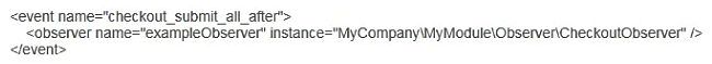 You have configured an event observer to watch the checkout_submit_all_after event using this XML:   What is the required class definition for the event observer? A)    B)    C)    D)   