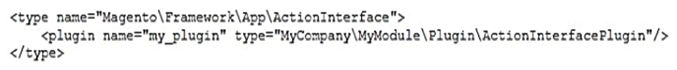You added a plugin declaration to MyCompany/MyModule/etc/di.xml:   What will be the effect of this declaration? A)  An exception because plugins must not be applied to the interfaces B)  An exception because of the syntax error in the declaration C)  The plugin will be ignored because ActionInterface will never be instantiated directly D)  The plugin will be applied to all implementors of the ActionInterface
