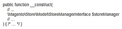 The constructor function for \Magento\Catalog\Model\Category contains this excerpt:   With the automatic dependency injection that Magento provides, how is the StoreManagerInterface resolved? A)  If no $storeManager is provided, Magento's code generator creates a shell concrete class based on \Magento\Store\Model\StoreManagerInterface B)  Magento finds all classes that implement \Magento\Store\Model\StoreManagerInterface (ordered alphabetically)  and injects the first class. C)  Magento looks to the di.xml files in the entire system for a preference node for \Magento\Store\Model\StoreManagerInterface. This class is constructed and injected D)  Magento throws an exception because you cannot instantiate an interface