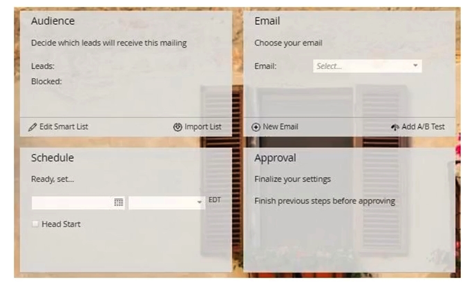 <strong>The marketing department of a technology company believes the use of Servers in the subject line will increase open rates of an email. To prove this, an A/B test will be utilized. Given the screenshot: In which component of the Control Panel will the schedule for the email be set?</strong> A) Add A/B Test B) Schedule C) New Email D) Edit Smart List