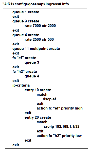   In the image shown above, the SAP-ingress policy is applied properly to a Nokia 7750 SR. A packet is received from an IP address of 192.168.2.2 with DSCP set to AF. Which forwarding class and priority level is assigned to this packet? A)  NC, low B)  NC, high C)  BE, low D)  BE, high