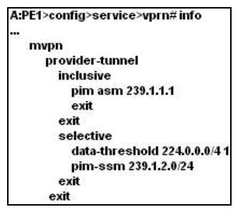 Click the exhibit.   The configuration is applied to the ingress PE, but receivers at the remote PE site do not receive multicast traffic. Which of the following is a possible cause? A)  The selective tunnel signaling must be pim-asm. B)  The data-threshold group range must match the s-pmsi group range. C)  The selective tunnel configuration must be applied to the egress PEs as well. D)  The MVPN configuration is correct, so there may be a problem with PIM in the core.