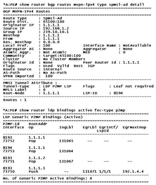 Click the exhibit.   According to the output, multicast traffic of this MVPN service is encapsulated in which label when it arrives at this PE? A)  131065 B)  131064 C)  131067 D)  131071