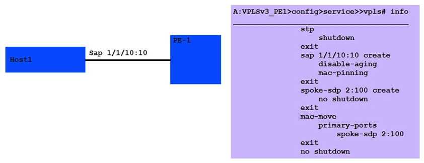 Host 1 sends its first Ethernet frame into the VPLS. Which of the following statements about MAC learning is TRUE?   A)  Host 1 MAC will be learned on the SAP until it ages out. B)  Host 1 MAC will be learned on the SAP until it is re-learned on the SDP. C)  Host 1 MAC will be learned on the SAP and cannot age out or be re-learned locally. D)  Host 1 MAC will be learned on the SAP until it ages out or is re-learned on the SDP.