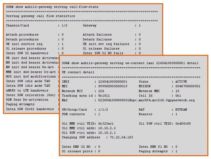 Based on the information shown in the exhibit, which procedure has been executed on the SGW?   A)  UE Triggered Service Request procedure B)  Network Triggered Service Request procedure C)  UE Initiated Dedicated Bearer Activation procedure D)  Network Initiated Dedicated Bearer Activation procedure
