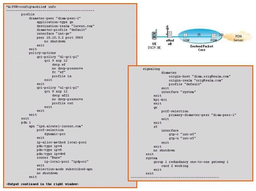 A UE is sending best-effort (BE)  IP traffic to a PDN server over the EPC core. Based on the information shown in the exhibit, what is the DSCP value of traffic egressing the SGi interface of the PGW to the PDN server?   A)  BE B)  EF C)  AF21 D)  NC E)  None of the above answers are correct.