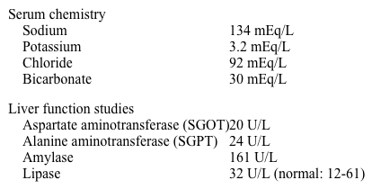 A 21-year-old woman comes to the office due to constipation and vague abdominal pain.  She says,  For the last few months I have felt bloated and my stomach doesn't feel right.   Review of systems is notable for irregular menses and occasional fatigue.  Medical history is significant for a broken femur at age 6 but is otherwise noncontributory.  Family history is significant for Graves disease in her father and primary myelofibrosis in her paternal grandmother.  The patient smokes a pack of cigarettes daily and drinks wine when relaxing with friends.  She does not use illicit drugs.  Temperature is 37.2 C (99 F) , blood pressure is 90/60 mm Hg, pulse is 118/min, and respirations are 16/min.  BMI is 25.6 kg/m<sup>2</sup>.  Physical examination shows eroded enamel of the teeth.Laboratory results are as follows:   Which of the following is the most likely cause of this patient's condition? A) Acute pancreatitis B) Alcohol use disorder C) Bulimia nervosa D) Hypothyroidism E) Irritable bowel syndrome F) Sjögren syndrome