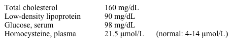 A 34-year-old previously healthy man comes to the emergency department due to a 3-hour history of chest pain, diaphoresis, and dyspnea.  He does not smoke, exercises regularly, and eats a balanced diet.  His father died at age 56 from a myocardial infarction.  His blood pressure is 110/70 mm Hg and pulse is 110/min and regular.  Physical examination is unremarkable.  ECG shows ST elevation in the anterolateral leads.  Coronary angiogram reveals proximal left anterior descending artery stenosis and thrombosis, which is treated with angioplasty and stent placement.  Laboratory results are as follows:   Further testing reveals a homozygous mutation in the methylene tetrahydrofolate reductase gene that leads to decreased enzymatic activity.  Due to this defect, the patient most likely has impairment converting homocysteine to which of the following? A) Cystathionine B) Cysteine C) Methionine D) Methylmalonyl-CoA E) Succinyl-CoA