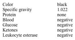 A 2-year-old boy is brought to the office by his parents.  He is currently toilet-training during the day and at nighttime.  After he urinated in the toilet last night, his parents forgot to flush the toilet and noticed that the boy's urine turned black overnight.  The child has no significant past medical history and takes no medications.  He can say 2-word sentences, follow 2-step directions, and jump with 2 feet off the ground.  Examination shows a well-nourished child with no swelling or tenderness of any joints.  Urinalysis results are as follows:   Which of the following conversion pathways is most likely deficient in this patient? A) Leucine to acetoacetate B) Phenylalanine to tyrosine C) Serine to cysteine D) Tyrosine to fumarate E) Valine to glutamic acid