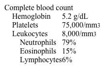 A 54-year-old man comes to the emergency department after vomiting blood.  He has also had melena, fatigue, and lethargy over the last 24 hours.  The patient emigrated from sub-Saharan Africa 20 years ago and occasionally returns to visit friends and family.  Temperature is 37.5 C (99.5 F) , blood pressure is 90/60 mm Hg, and pulse is 115/min.  Abdominal palpation reveals an enlarged liver and a spleen tip below the level of the umbilicus.  Laboratory results are as follows:   Upper endoscopy reveals bleeding esophageal varices.  Which of the following is the most likely underlying cause of this patient's symptoms? A) Cysticercosis B) Hookworm infection C) Malaria D) Schistosomiasis E) Toxoplasmosis