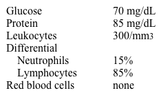 A 6-year-old boy is brought to the emergency department by his parents with a 2-day history of fever and headaches.  The parents report that he vomited once this afternoon.  All of his vaccinations are up-to-date and he has no significant past medical history.  His temperature is 38.7 C (102 F) .  Examination shows mild pharyngeal erythema in addition to neck stiffness.  Cerebrospinal fluid analysis reveals the following:   Which of the following infectious agents is most likely to have caused this patient's illness? A) Coronavirus B) Cryptococcus neoformans C) Enterovirus D) Mumps virus E) Neisseria meningitidis F) Streptococcus agalactiae G) Streptococcus pneumoniae