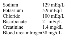 A 37-year-old woman comes to the office due to a two-month history of abdominal pain, salt craving, and weight loss.  She also has dizziness on standing.  The patient has no chronic medical conditions and takes no medications.  She does not use tobacco, alcohol, or illicit drugs.  Her mother and sister have hypothyroidism.  Blood pressure is 100/70 mm Hg supine and 80/50 mm Hg standing.  Laboratory results are as follows:   Which of the following changes in circulating hormone levels are expected in this patient?   A) A B) B C) C D) D E) E F) F
