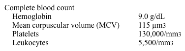 A 45-year-old man comes to the emergency department due to epigastric abdominal pain and fatigue.  He has had similar episodes of pain in the past.  Temperature is 37.1 C (98.8 F) , blood pressure is 128/69 mm Hg, pulse is 92/min, and respirations are 16/min.  Physical examination shows mild epigastric tenderness and hepatomegaly.  There is no jaundice or lymphadenopathy.  Laboratory results are as follows:   CT scan of the abdomen shows pancreatic calcifications.  Right upper quadrant ultrasound reveals no evidence of gallstones.  Which of the following processes is most likely responsible for this patient's anemia? A) Diminished thymidine synthesis B) Impaired globin chain synthesis C) Impaired pyruvate decarboxylation D) Low rate of intracellular transamination reactions E) Reduced iron availability for hemoglobin synthesis