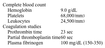 A 50-year-old woman with a history of systemic lupus erythematosus is admitted with fever, chills, vomiting, and burning pain when urinating.  Temperature is 39.3 C (102.7 F) , blood pressure is 80/50 mm Hg, pulse is 120/min, and respirations are 20/min.  On examination, costovertebral angle tenderness is present.  The patient is given intravenous antibiotics.  Over the next several hours, she has decreased urine output despite aggressive intravenous hydration.  Blood is oozing around the central venous catheter.  Laboratory results are as follows:   Which of the following is the most likely cause of this patient's hematologic abnormalities? A) Accumulation of anticardiolipin antibodies B) Accumulation of ultra-large von Willebrand factor multimers C) Consumptive coagulopathy D) Immune-mediated platelet destruction E) Impaired hepatic synthetic activity