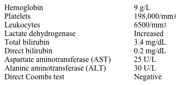 A 20-year-old man is evaluated for recurrent episodes of jaundice.  He was separated from his parents at a young age and is unaware of any family medical history.  The patient resided in several foster homes throughout his childhood but currently lives alone.  His temperature is 36.7 C (98 F) , blood pressure is 120/80 mm Hg, and pulse is 72/min.  Physical examination shows pallor, icterus, and mild splenomegaly.  There is no lymphadenopathy or hepatomegaly.  The remainder of the physical examination is normal.  Laboratory test results are as follows:   When the patient's red blood cells are incubated in a hypotonic solution with glycerol, hemoglobin is released.  The control sample does not release hemoglobin.  This patient is at greatest risk of developing which of the following? A) Autoimmune disease B) Autoinfarction of the spleen C) Avascular necrosis of the femur D) Hemolysis from consumption of fava beans E) Pigmented gallstones