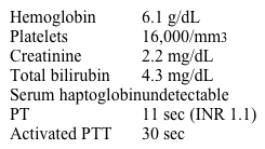 A 29-year-old woman comes to the emergency department due to fever and headache for the last week.  The patient has a generalized tonic-clonic seizure while being evaluated.  Laboratory results are as follows:   Peripheral blood smear is shown in the exhibit.    Which of the following is the most likely underlying cause of this patient's current condition? A) Bacterial product-mediated overactivation of coagulation cascade B) Decreased activity of von Willebrand factor-cleaving protease C) Expansion of neoplastic myeloid precursor cells in bone marrow D) Inherited deficiency of glucose-6-phosphate dehydrogenase enzyme E) Missense mutation at the sixth position of the hemoglobin beta chain