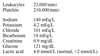 An 87-year-old nursing home resident is brought to the emergency department with a 2-day history of fever, vomiting, and progressive lethargy.  The patient's past medical history is significant for advanced dementia and stroke.  Temperature is 38.3 C (101 F) , blood pressure is 88/62 mm Hg, and pulse is 120/min and regular.  On examination, he is lethargic but arousable.  Coarse rhonchi are heard over the right midlung.  Laboratory results are as follows:    Which of the following is the most likely cause of this patient's increased anion gap? A) Decreased oxidative phosphorylation B) Impaired hepatic gluconeogenesis C) Impaired renal tubular bicarbonate reabsorption D) Increased lipolysis and ketogenesis E) Increased protein breakdown