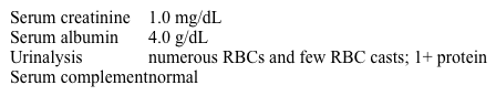A 20-year-old woman comes to the office due to gross hematuria.  She otherwise feels well and has had no recent illnesses.  She had a prior episode of hematuria 2 years ago that resolved spontaneously.  The patient was diagnosed with type 1 diabetes mellitus approximately a year ago and is taking daily insulin injections.  She works in a day care center and does not use tobacco, alcohol, or illicit drugs.  Temperature is 37 C (98.6 F) , blood pressure is 120/80 mm Hg, and pulse is 80/min.  Physical examination shows no abnormalities.  Laboratory results are as follows:   Which of the following is the most likely diagnosis? A) Diabetic nephropathy B) IgA nephropathy C) Membranous nephropathy D) Minimal change disease E) Poststreptococcal glomerulonephritis