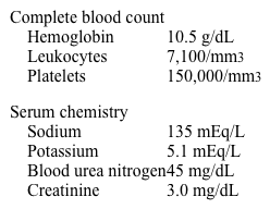 A 70-year-old man is brought to the hospital by his son for evaluation of worsening fatigue.  The patient has not seen a physician in the past 15 years.  He takes naproxen occasionally for knee arthritis.  Physical examination of the prostate shows no abnormalities.  Laboratory results are as follows:   Urine sediment is unremarkable.  Ultrasound examination shows bilateral small kidneys and no hydronephrosis.  Kidney biopsy shows intimal thickening and luminal narrowing of the renal arterioles with evidence of glomerular sclerosis.  Which of the following is most likely responsible for this patient's kidney disease? A) Analgesic use B) Fibromuscular dysplasia C) Hepatitis C infection D) Hypertension E) Multiple myeloma