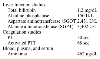A 6-year-old boy is brought to the emergency department due to abrupt-onset vomiting, lethargy, and altered mental status.  For 4 days, the patient has had a fever, cough, and rhinorrhea, which were treated symptomatically with aspirin.  He has no prior medical conditions, and his family history is unremarkable.  Vital signs are normal.  The patient is stuporous and does not respond to verbal commands.  Hepatomegaly is present.  There is no jaundice.  Laboratory results are as follows:   Which of the following is the most likely cause of this patient's presentation? A) Accumulation of a misfolded protein within hepatocytes B) CD8<sup>+</sup> T-cell-mediated destruction of viral infected hepatocytes C) Depletion of intracellular reduced glutathione D) Excessive formation of superoxide in hepatocytes E) Mitochondrial damage leading to impaired fatty acid metabolism