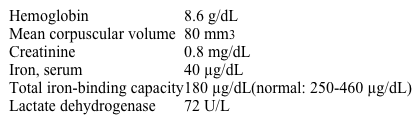 A 35-year-old woman comes to the office for evaluation of fatigue and exertional dyspnea.  She has a history of systemic lupus erythematosus and is noncompliant with therapy.  The patient takes naproxen as needed for joint pains.  Vital signs are within normal limits.  Examination shows mild pallor.  The remainder of the examination shows no abnormalities.  Laboratory results are as follows:   Which of the following is the most likely underlying cause of her current condition? A) Immune hemolysis of erythrocytes B) Increased cellular use of folic acid C) Intrinsic factor antibodies D) Iron sequestration in macrophages E) Occult gastrointestinal blood loss