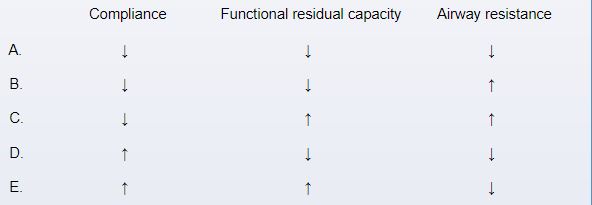 A 1-hour-old boy is admitted to the neonatal intensive care unit for respiratory failure.  The infant was born to a 27-year-old mother, gravida 4 para 2, at 29 weeks gestation via cesarean delivery due to maternal preeclampsia with severe features.  Amniotic fluid was clear.  Apgar scores were 7 and 8 at 1 and 5 minutes, respectively.  Birth weight is 1,120 g (2 lb 8 oz) .  Temperature is 36.9 C (98.4 F) , pulse is 170/min, and respirations are 56/min.  Pulse oximetry is 82% on room air.  There are intercostal and subcostal retractions.  Cardiac examination shows tachycardia without murmurs.  The lungs have decreased breath sounds bilaterally.  The abdomen is soft without organomegaly.  Surfactant is ordered, and the team prepares for intubation.  Prior to these clinical interventions, which of the following best describes the condition of this patient's lungs compared to a normal neonate?   A) A B) B C) C D) D E) E