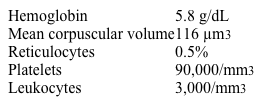 A 9-year-old boy with a history of sickle cell disease is brought to the office due to fatigue.  The patient takes penicillin, hydroxyurea, and folic acid daily.  Temperature is 37.1 C (98.8 F) , blood pressure is 102/68 mm Hg, pulse is 130/min, and respirations are 20/min.  Examination shows conjunctival pallor.  The oropharynx is clear and the neck is supple.  The lungs are clear to auscultation bilaterally, and the abdomen is soft with normal bowel sounds; there is no organomegaly.  Skin examination is unremarkable.  Laboratory results are as follows:   Which of the following is the most likely cause of this patient's findings? A) Antibiotic-associated autoimmune hemolysis B) Decreased methyl group donors involved in DNA synthesis C) Loss of complement inhibition in hematopoietic stem cells D) Medication-induced inhibition of a nucleic acid synthesis enzyme E) Sequestration of cells in the reticuloendothelial system