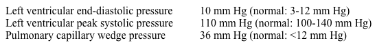 <strong>A 38-year-old woman is being evaluated for shortness of breath. The patient has had poor exercise tolerance for the last several months that she initially attributed to deconditioning. Over the last several weeks, her symptoms have gotten progressively worse and she currently feels short of breath even during mild exertion. The patient has no family history of heart disease. As part of her evaluation, she undergoes right and left heart catheterization. The following data are obtained: Which of the following is the most likely cause of this patient's symptoms?</strong> A)Aortic stenosis B)Cardiac tamponade C)Dilated cardiomyopathy D)Mitral stenosis E)Restrictive cardiomyopathy