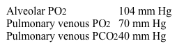 Researchers are studying pulmonary gas exchange in various physiological and pathological states using animal models.  In one experiment, the partial pressure of oxygen (PO<sub>2</sub>)  in the upper airways is determined to be 150 mm Hg while breathing ambient air at rest.  Analysis of the respiratory gases in a particular lung segment reveals the following:   Which of the following best explains these respiratory gas findings? A) Bronchopulmonary shunting B) Diffusion impairment C) Normal alveolar ventilation and perfusion D) Intrapulmonary shunting E) Poor alveolar ventilation