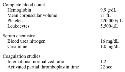An 82-year-old woman is brought to the emergency department after 2 episodes of large bloody bowel movements.  She has no abdominal pain or vomiting.  Her past medical history is significant for paroxysmal atrial fibrillation and hypertension.  She takes daily low-dose aspirin. Her blood pressure is 130/80 mm Hg, pulse is 88/min, and respirations are 14/min.  Abdominal examination reveals no tenderness or organomegaly. Laboratory results are as follows:   While in the emergency department, the patient has another bloody bowel movement accompanied by transient dizziness and diaphoresis.  Upper gastrointestinal endoscopy and colonoscopy reveal no source of bleeding. Which of the following is the most likely additional physical finding on chest examination? A) Ejection-type mid-systolic murmur B) Holosystolic murmur C) Late diastolic decrescendo murmur D) Low-pitched mid-diastolic rumble E) Pericardial knock