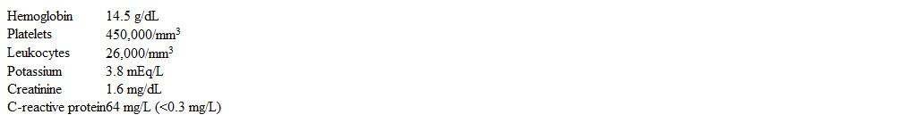 A 28-year-old man comes to the emergency department due to cramping abdominal pain, nausea, anorexia, and multiple episodes of loose stools for the last 2 days.  The patient is a medical student who returned from rural Indonesia a week ago after volunteering at a hospital for a month.  Several days into his travel, he experienced watery diarrhea that spontaneously resolved within a few days.  After his return, he had fever and sore throat for which his primary care physician prescribed amoxicillin, which he finished taking 2 days ago.  The patient has no chronic medical conditions, takes no other medications, and has no known allergies.  His older brother has ulcerative colitis and his mother has hypertension. Temperature is 39 C (102.2 F) , blood pressure is 94/45 mm Hg, and pulse is 112/min and regular.  The abdomen is soft and diffusely tender with maximum tenderness in the right lower quadrant.  There is no rebound tenderness or rigidity. Laboratory results are as follows:   Which of the following is the most likely cause of this patient's condition? A) Appendicitis B) Clostridium difficile infection C) Endotoxin-producing Shigella infection D) Entamoeba histolytica infection E) Inflammatory bowel disease