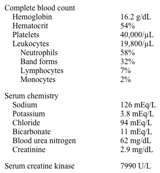 A 28-year-old woman with fever and lethargy is brought to the emergency department accompanied by her roommate.  The roommate reports that the patient appeared well last night but awoke this morning confused.  Throughout the morning she became increasingly confused and eventually unarousable, prompting her roommate to call an ambulance.  Her past medical history is significant for idiopathic thrombocytopenia purpura.  There is no history of recent travel. Her temperature is 39.4 C (103 F) , blood pressure is 84/42 mm Hg, pulse is 122/min, and respirations are 28/min.  Oxygen saturation is 90% on room air.  Physical examination shows an ill-appearing woman.  Pupils are equal and round but sluggish.  Lungs have patchy rales.  Abdominal examination reveals a surgical scar in the left upper quadrant.  There are diffuse ecchymotic areas throughout the torso and lower extremities, with areas of bullae and vesicle formation.  There is no rash on the palms or soles.  There are no meningeal signs. Laboratory results as follows:   Chest x-ray reveals bilateral pulmonary infiltrates. Which of the following antibiotics would be most effective at targeting the suspected pathogen? A) Ampicillin B) Ceftriaxone C) Clindamycin D) Doxycycline E) Vancomycin