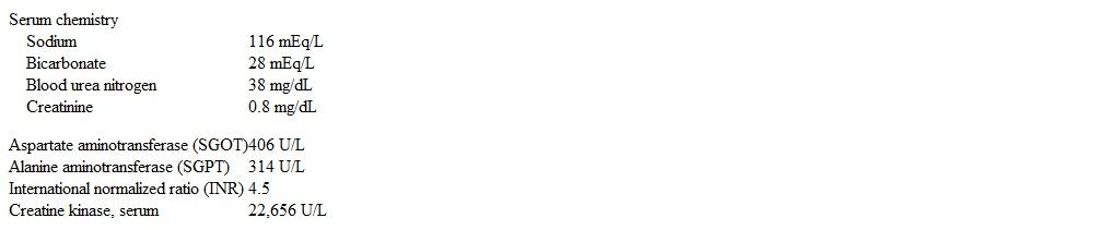 A 20-year-old woman is brought to the emergency department from a college dorm.  She attended a party earlier that night and was brought back to her room by her roommate.  The roommate told paramedics that she called for an ambulance because the patient was agitated, combative, and  confused,  and then appeared to have a seizure.  The patient was obtunded by the time the paramedics arrived.  She has a history of psychosis and takes risperidone and diphenhydramine nightly. Temperature is 39.4 C (103 F) , blood pressure is 179/108 mm Hg, pulse is 135/min, and respirations are 24/min.  Physical examination shows a young diaphoretic woman who is warm to the touch.  Pupils are dilated.  There is no nystagmus.  Occasional tremors are noted.  She is hyperreflexic. Laboratory results are as follows:   Which of the following is the most likely ingestion causing this patient's findings? A) 3,4-methylenedioxymethamphetamine B) Diphenhydramine C) Phencyclidine D) Psilocybin E) Risperidone