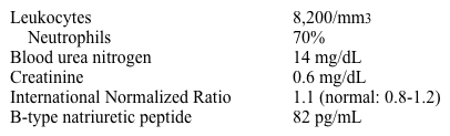 An 87-year-old man is brought to the emergency department with respiratory distress, confusion, and lethargy since this morning.  The patient resides in a nursing home and is bedridden.  He fell out of bed last night.  He had no loss of consciousness prior to the fall or associated trauma, and he was verbally responsive and oriented after the fall.  The patient's past medical history is significant for severe osteoarthritis in the knees and hips, hypertension, hyperlipidemia, and mild chronic obstructive pulmonary disease.  His medications include amlodipine, simvastatin, and tiotropium. His temperature is 36.7 C (98 F) , blood pressure is 148/90 mm Hg, pulse is 102/min, and respirations are 20/min.  Oxygen saturation is 92% on room air.  Physical examination shows a frail, elderly man in mild respiratory distress with accessory muscle usage.  He is oriented to self only.  Jugular venous pressure is estimated at 5 cm H<sub>2</sub>O.  Cardiopulmonary examination reveals irregular tachycardia with bilateral crackles.  There are no murmurs or third heart sound.  The patient has significant pain with internal rotation of the left lower extremity.  Skin examination shows many small (1- to 3-mm)  purplish discolorations on the chest that do not blanch with pressure.  The remainder of the examination is normal. Laboratory results are as follows:   Chest x-ray reveals bibasilar and peripheral haziness.  X-rays of the hip reveal left femoral neck fracture. In addition to orthopedic evaluation, which of the following is the best next step in management of this patient? A) Aggressive diuresis B) Broad-spectrum antibiotics C) Supportive care D) Transesophageal echocardiogram E) Venous Doppler of the lower extremities