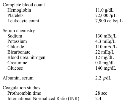 <strong>A 55-year-old man with known hepatic cirrhosis due to hepatitis C and alcohol abuse is brought to the emergency department with lethargy.  His wife states that the patient has been confused for the past 2 days.  He has not had any fevers, recent abdominal pain, or vomiting.  He eats a regular diet and has no constipation or diarrhea.  He was diagnosed with liver cirrhosis 2 years ago and quit drinking alcohol at that time.  One year ago, he underwent upper GI endoscopy and was diagnosed with non-bleeding grade 2 esophageal varices.  Since then, he has been maintained on propranolol.  In addition, he had a large-volume paracentesis 5 months ago and has been taking spironolactone and furosemide.  His wife states that he has been compliant with his medications. His temperature is 36.7 C (98 F), blood pressure is 99/54 mm Hg, and pulse is 92/min and regular.  Oxygen saturation is 97% on room air.  Abdominal examination shows a distended but non-tender abdomen.  There is shifting dullness and a fluid thrill is present.  Rectal examination shows brown stool, which is negative for occult blood.  There is 2+ pretibial edema.  The patient is oriented to person only and has asterixis. Laboratory results are as follows:   Urine toxicology screen is negative.  Chest x-ray is unremarkable.  Urinalysis is negative for infection.  Blood and urine cultures are obtained.  CT scan of the head shows mild cerebral atrophy, but no masses or bleeding. Which of the following is the most appropriate next step in management?</strong> A)Perform lumbar puncture B)Start oral rifaximin C)Pass nasogastric tube and perform gastric lavage D)Perform upper GI endoscopy E)Perform diagnostic paracentesis <div style=padding-top: 35px> 