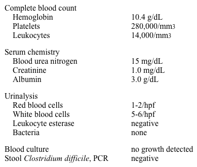 <strong>A 38-year-old man admitted with severe, acute alcoholic pancreatitis is evaluated in the intensive care unit for persistent fever.  The patient is intubated and on mechanical ventilation.  He is receiving nasojejunal tube feeding and intravenous crystalloids. His temperature is 38.3 C (101 F), blood pressure is 90/60 mm Hg, pulse is 104/min, and respirations are 18/min.  Respiratory secretions are scant.  Breath sounds are decreased at the lung bases.  There is epigastric tenderness on deep palpation and mild abdominal distension.  2+ presacral edema is present.  A peripherally inserted central catheter in the right arm shows no surrounding skin redness or discharge. Laboratory results are as follows:   Chest x-ray reveals bilateral, small pleural effusions.  A contrast-enhanced abdominal CT scan reveals 40% pancreatic necrosis and moderate-size fluid collections in the retroperitoneum around the pancreas.  The gallbladder has some sludge, the common bile duct measures 5 mm, and no intrahepatic ductal dilation is seen. Which of the following is the best next step in managing this patient?</strong> A)Ceftriaxone and vancomycin B)Endoscopic retrograde cholangiopancreatography C)Open necrosectomy D)Parenteral nutrition E)Percutaneous CT-guided aspiration <div style=padding-top: 35px> 