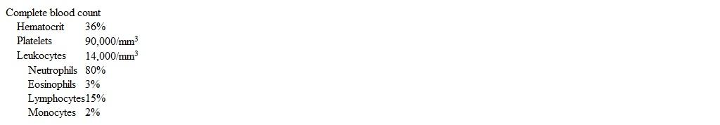 <strong>A 69-year-old man is admitted to the hospital due to 2 days of high fevers, chills, headache, nausea, and diarrhea.  He has also had intermittent abdominal pain associated with 4 nonbloody bowel movements over the past 24 hours.  The patient has a history of rheumatoid arthritis and takes infliximab and hydroxychloroquine.  He lives with his wife in Florida and has had no sick contacts or recent travel outside of the state.  He is the primary caretaker of a domesticated bird. Temperature is 39.4 C (103 F), blood pressure is 118/80 mm Hg, pulse is 112/min, and respirations are 16/min.  The patient is ill-appearing.  Pulmonary examination is normal.  Bowel sounds are hyperactive, and the abdomen is soft and mildly tender.  Neurological examination shows no focal abnormalities. Laboratory results are as follows:   Chest x-ray reveals no focal infiltrate.  Intravenous empiric antibiotics and fluids are administered.  Blood cultures sent on admission grow Gram-positive rods in all 4 bottles after 12 hours. Which of the following is the most likely etiology of this patient's illness?</strong> A)Consumption of infected food B)Direct contact with infected respiratory secretions C)Exposure to antibiotics D)Exposure to bird feces E)Overgrowth of endemic intestinal flora <div style=padding-top: 35px> 