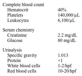 <strong>A 46-year-old woman is seen in the emergency department for severe headache accompanied by nausea since she awoke this morning.  She was diagnosed with hypertension 7 years ago and took medications for 2 years.  The patient stopped the medications and did not follow up with doctors as she felt fine.  She has a history of remote but not active intravenous drug use.  She is a current smoker with a 25-pack-year history. Her temperature is 37.8° C (100.1° F), blood pressure is 176/105 mm Hg, and pulse is 100/min.  She appears lethargic with mild neck stiffness.  Cardiac auscultation shows an apical 2/6 holosystolic murmur.  Lungs are clear to auscultation bilaterally.  Deep abdominal palpation shows bilateral firm flank masses.  There is no peripheral edema or skin rash.  There is no focal muscle weakness or cranial nerve deficit. ECG shows sinus tachycardia with left ventricular hypertrophy and secondary ST-segment and T-wave changes. Laboratory results are as follows:   Which of the following is the most likely cause of this patient's headache?</strong> A)Brain metastasis B)Hypertensive encephalopathy C)Non-communicating hydrocephalus D)Subarachnoid hemorrhage E)Viral encephalitis <div style=padding-top: 35px> 