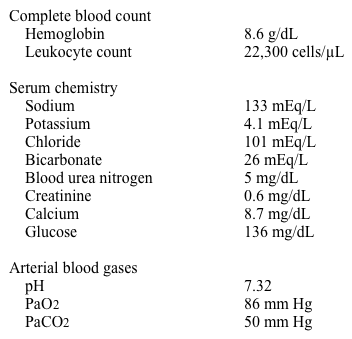 A 36-year-old woman comes to the emergency department because of worsening shortness of breath and cough for 4 days.  Her medical problems include rheumatoid arthritis, interstitial lung disease on home oxygen, and pulmonary hypertension.  Her trachea is cannulated because of respiratory distress and central venous access is obtained. In the intensive care unit, her temperature is 37.2 C (99 F) , blood pressure is 99/67 mm Hg, and pulse is 120 /min.  The patient's pulse oximetry shows 100% on assist control mode with tidal volumes of 300 mL, respiratory rate of 20/min, fraction of inspired oxygen (FiO<sub>2</sub>)  of 100%, and positive end-expiratory pressure (PEEP)  of 5 cm H<sub>2</sub>O.  Examination reveals right-sided crackles and decreased breath sounds on the left.  Heart sounds are regular with a loud second heart sound.  The abdomen is soft and non-tender.  Examination shows no peripheral edema. Laboratory values are as follows:   A chest radiograph is performed.   Which of the following is the most appropriate next step in management? A) Increase PEEP B) Increase tidal volume C) Insert a chest tube D) Reposition the endotracheal tube E) Suction respiratory secretions