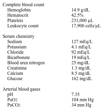 A 73-year-old smoker is brought to the emergency department with fever and shortness of breath.  His medical problems include hypertension and prior ischemic stroke with mild residual right-sided weakness.  His trachea is cannulated in the emergency department due to respiratory distress.  Intravenous antibiotics are initiated. In the intensive care unit, his temperature is 38.9 C (102 F) , blood pressure is 165/90 mm Hg, pulse is 116 /min, and respirations are 18/min on ventilator.  Examination reveals crackles over the right lung field and normal first and second heart sounds.  The abdomen is soft and non-tender.  Bowel sounds are diminished. Laboratory results are as follows:   Chest-x ray reveals a dense right middle-lobe infiltrate. Which of the following is the most appropriate next step in management? A) Enteral nutrition within 48 hours B) Enteral nutrition after extubation C) Enteral nutrition after improvement of respiratory status D) Intravenous fluids only for 48 hours E) Parenteral nutrition within 48 hours
