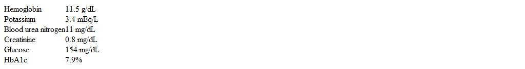 <strong>A 75-year-old man residing in a nursing home comes to the office due to episodic lightheadedness over the last 6 months.&nbsp; He feels like he is graying out and then has to lie down and close his eyes.&nbsp; The patient has lost consciousness twice over the past 2 months.&nbsp; Tonic-clonic movements have not been observed and there is no associated incontinence.&nbsp; He has not had chest pain, nausea, palpitations, headache, or speech difficulties.&nbsp; The patient's appetite has been good and he eats 3 meals a day.&nbsp; He describes mild lightheadedness occasionally in the morning, but the more severe episodes usually occur between 2:00 and 3:00 PM and around 8:00 PM. The patient has a history of hypertension, hyperlipidemia, mild cognitive impairment, and type 2 diabetes mellitus.&nbsp; Current medications include hydrochlorothiazide, metformin, rosuvastatin, lisinopril, and low-dose aspirin.&nbsp; There have been no recent changes in his medications. Blood pressure is 124/82 mm Hg supine and 116/80 mm Hg upright, pulse is 84/min in both positions, and respirations are 14/min.&nbsp; Cardiac, lung, and abdominal examinations are unremarkable.&nbsp; Neurologic examination reveals a decreased sensation to light touch in both distal lower extremities and absent ankle deep tendon reflexes bilaterally. Fasting laboratory results are as follows:   Which of the following is most likely to provide symptomatic improvement in this patient?</strong> A)Balance training exercises B)Discontinuation of rosuvastatin C)High-carbohydrate meals D)Smaller and more frequent meals E)Tighter glucose control <div style=padding-top: 35px> 