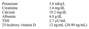 A 40-year-old woman is evaluated for mildly elevated blood pressure.  She complains of occasional low back pain, but she is otherwise in good health.  Her other medical problems include type 2 diabetes mellitus, hyperlipidemia, and gastroesophageal reflux disease.  She lives a sedentary lifestyle and spends the majority of her time indoors.  Her mother suffered from a hip fracture at the age of 55.  She has no family history of cancer. Her blood pressure is 144/90 mm Hg and pulse is 78/min.  Her BMI is 32 kg/m<sup>2</sup>.  Physical examination is unremarkable. Laboratory results are as follows:   Dual energy x-ray absorptiometry (DEXA)  T scores:   She is treated with 50,000 IU of vitamin D2 (ergocalciferol)  weekly for 4 weeks.  Repeat laboratory data shows a serum calcium of 11.4 mg/dL and parathyroid hormone (PTH)  levels of 75 pg/mL (normal 10-65 pg/mL) . Which of the following is the most likely diagnosis? A) Granulomatous disease B) Occult malignancy C) Primary hyperparathyroidism D) Secondary hyperparathyroidism E) Vitamin D intoxication
