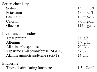 A 42-year-old man comes to the physician because of a tingling sensation and pain in both hands.  He believes that his hands are 'swollen.'  He reports bilateral tingling and electric shock-like pain on the lateral aspect of his palms and first three digits.  He is a software engineer and has difficulty typing because of bilateral hand pain.  He also complains of fatigue and excessive malodorous sweat.  His other medical problems include obstructive sleep apnea and hypertension and he uses CPAP at night.  His medications include enalapril, amlodipine, chlorthalidone, and aspirin.  He does not smoke cigarettes or drink alcohol. His blood pressure is 146/88 mm Hg, pulse is 88/min, and BMI is 34 kg/m<sup>2</sup>.  Skin examination reveals oily skin with skin tags over the nape of his neck.  Tinel's sign is positive bilaterally. Laboratory results are as follows:   Which of the following is the best next step in managing this patient? A) Rheumatoid factor levels B) Growth hormone level C) Insulin-like growth factor I levels D) MRI of the brain E) Nerve conduction studies