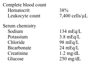 A 45-year-old woman comes to the physician because of frequent urination and increasing fatigue over the last 2 weeks.  She urinates large volumes and gets up twice each night to urinate.  She also thinks that she may have lost some weight during this time.  Her general health has been good with the exception of discoid lupus erythematosus, which causes her to experience occasional skin rashes and photosensitivity. Her blood pressure is 130/78 mm Hg and pulse is 75/min.  Her BMI is 21 kg/m<sup>2</sup>.  Her mucous membranes appear moist.  Physical examination is unremarkable except for scattered areas of skin depigmentation. Fasting laboratory studies reveal:   Which of the following is most likely to establish the cause of this patient's current condition? A) Abdominal imaging B) Antibodies to glutamic acid decarboxylase C) Anti-insulin receptor antibodies D) Anti-tissue transglutaminase antibodies E) Thyroid function panel